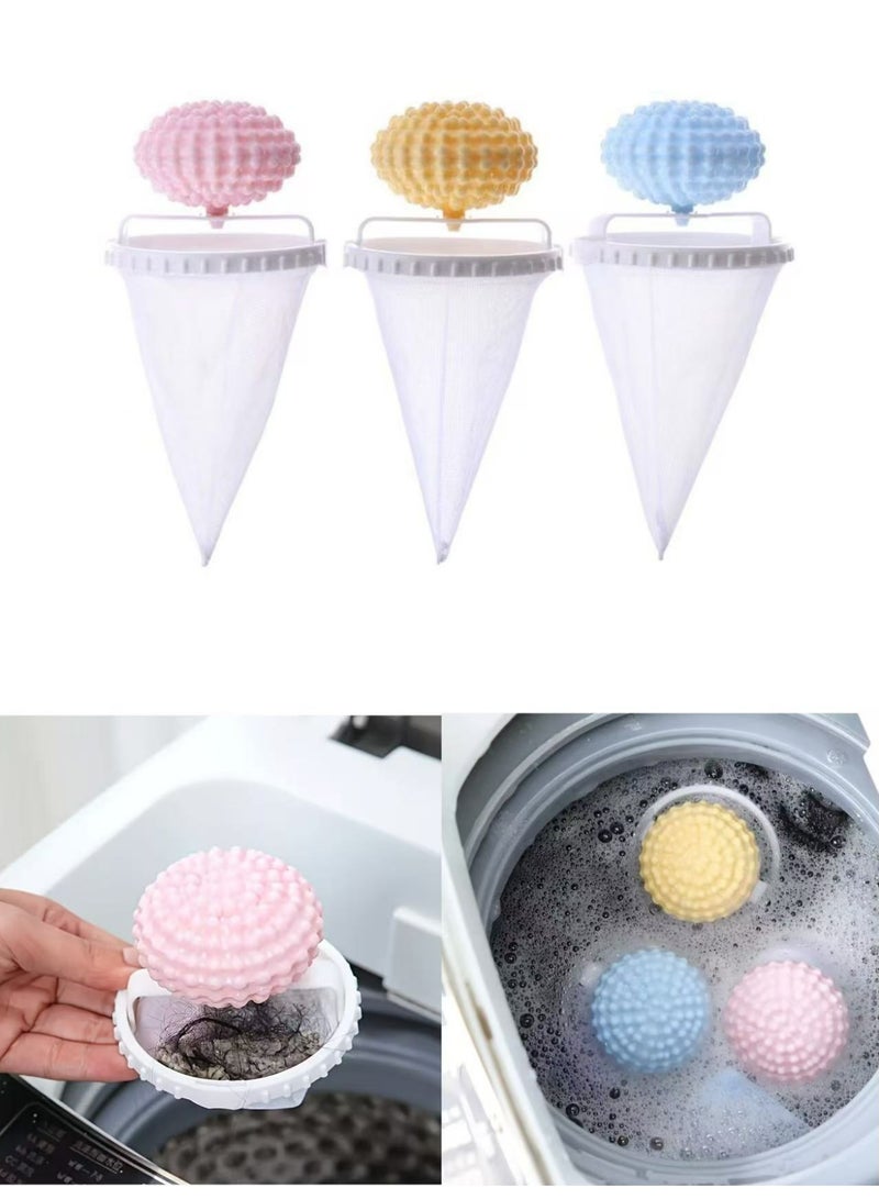 3Pcs Floating Lint Hair Catcher Mesh,Laundry Hair & Lint Remover Bags,Hair Filter Cleaning Mesh Bag,Fibers Collector Filter For Washing Machine,Lint Catcher.Reusable,Yellow, Blue, Pink - Image 1
