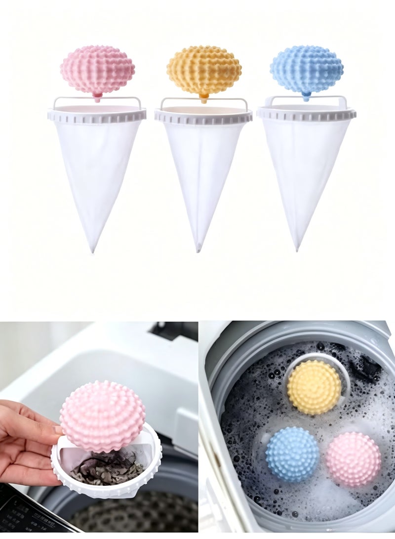 3Pcs Floating Lint Hair Catcher Mesh,Laundry Hair & Lint Remover Bags,Hair Filter Cleaning Mesh Bag,Fibers Collector Filter For Washing Machine,Lint Catcher.Reusable,Yellow, Blue, Pink - Image 1