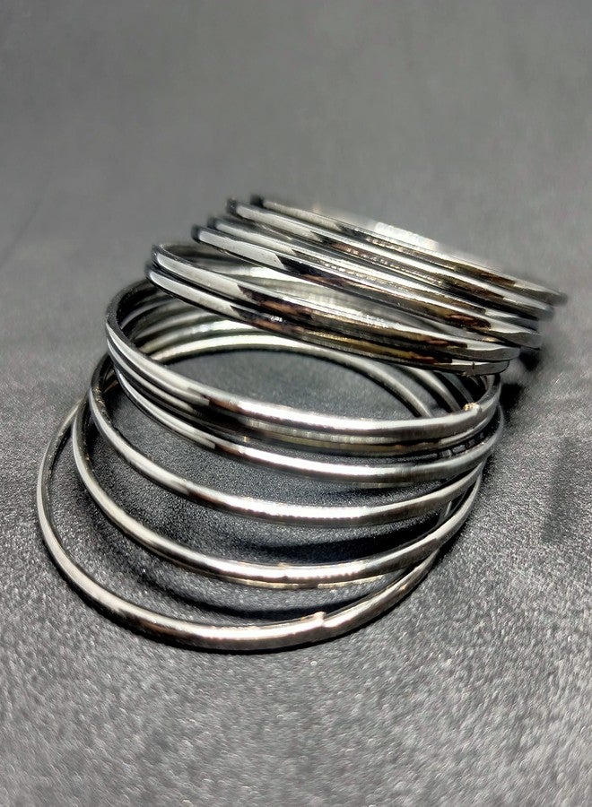 Shivarth Oxidised Antique Plain Metal Casual Wear Bangles Set for Women and Girls Multicolour- (Pack of 12) (Black 1, 2.2) - Image 3