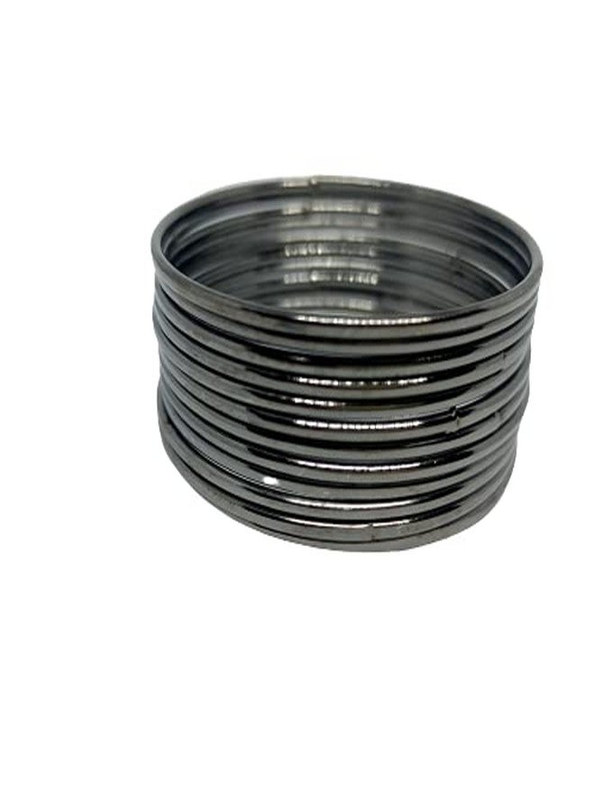 Shivarth Oxidised Antique Plain Metal Casual Wear Bangles Set for Women and Girls Multicolour- (Pack of 12) (Black 1, 2.2) - Image 1