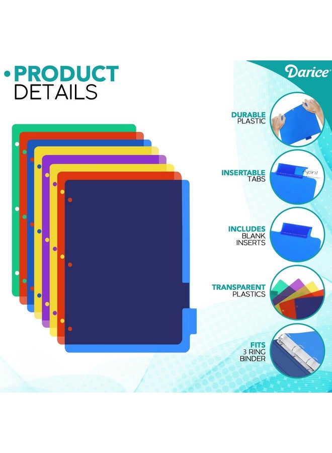 Darice 8-Tab Plastic Dividers 24 Pcs - Binder Dividers With Tabs - Multicolored Plastic Divider For 3 Ring Binder - File Organization - Ideal For School, Office  - Image 3