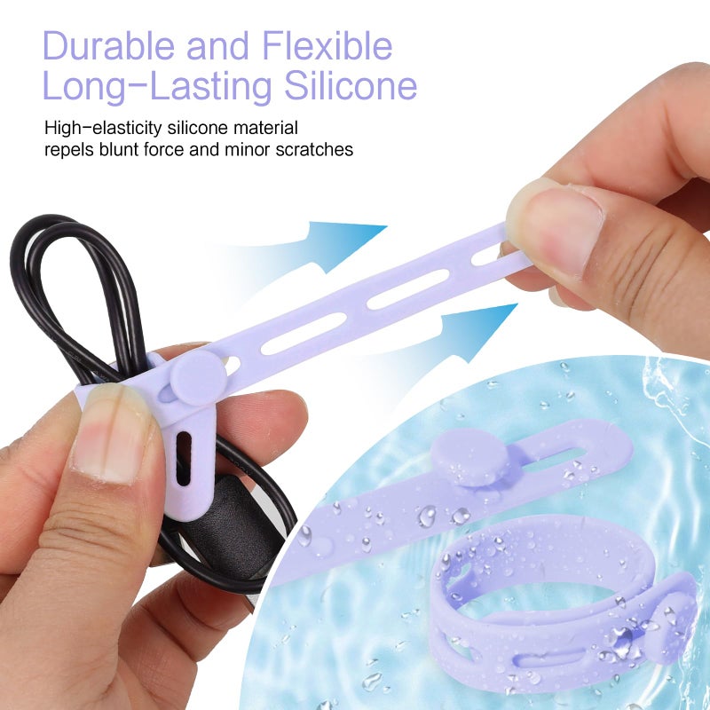 Donruby 24Pcs Silicone Cable Ties - Reusable & Washable with Locking Buckles, Adjustable Fastening Cable Management Straps, Multi-Purpose High Elasticity Cord Organizer (6 Colors) - Image 4