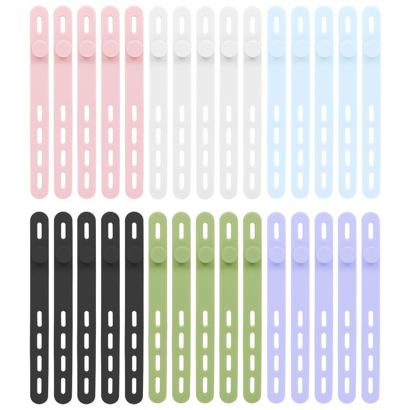 Donruby 24Pcs Silicone Cable Ties - Reusable & Washable with Locking Buckles, Adjustable Fastening Cable Management Straps, Multi-Purpose High Elasticity Cord Organizer (6 Colors) - Image 1