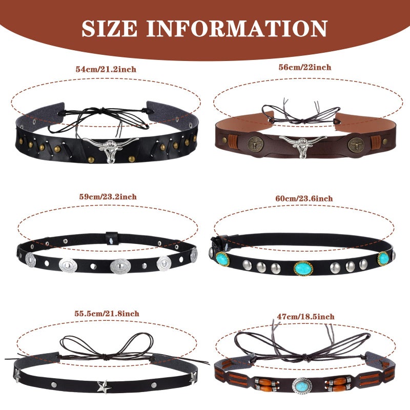 APLZGMG 6Pcs Cowboy Hat Bands for Women Men, Ethnic Western Hats Belts, 6 Styls Adjustable Cowboy Hat Band, Western Hatbands Decorating Supplies with Turquoise, Beaded, Star, Cow Pattern - Image 3