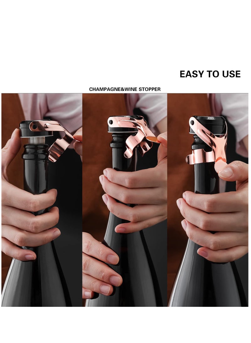 SYOSI 2 Pack Rosegold Champagne Wine Bottle Stoppers Stainless Steel with Food Grade Silicone, Leak Proof Keep Fresh Reusable Saver - Image 3