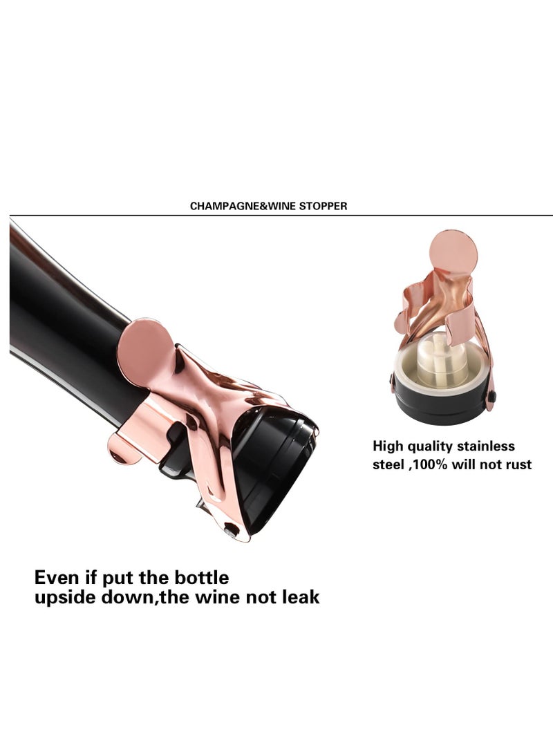 SYOSI 2 Pack Rosegold Champagne Wine Bottle Stoppers Stainless Steel with Food Grade Silicone, Leak Proof Keep Fresh Reusable Saver - Image 2