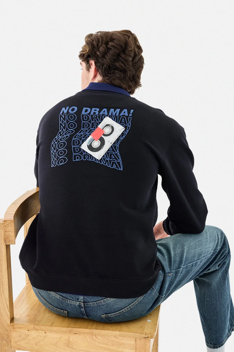 سنيتش Black Graphic Long Sleeve Regular Fit Sweater
