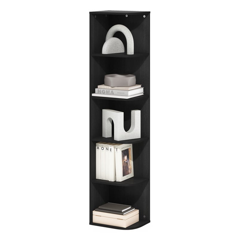 Furinno PASIR Book Shelf, 5-Tier Corner Bookshelf, Open Shelves Bookcase 9.3 x 12 x 51.7, for Living Room, Bedroom, Home Office, Blackwood - Image 1
