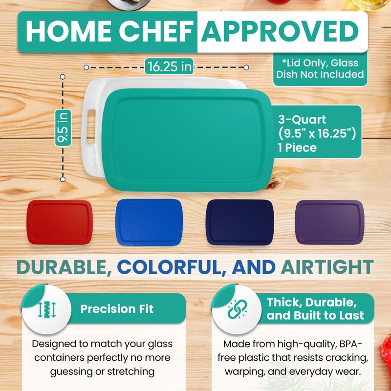 MRX Solutions Replacement Lid fits Pyrex 9x13 C233 Easy Grab Glass Casserole Baking Dish Container with Cut-Out Handles, for 3-Quart Model C-233-PC (Turquoise) - Image 3