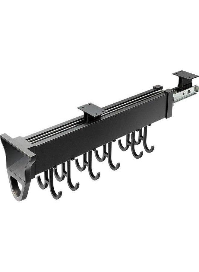 DBR Pan Pull Out Cabinet Organizer, Double Row Hanging Rack, Aluminium Alloy Kitchen Storage with 12+ Hooks, Black - Image 2
