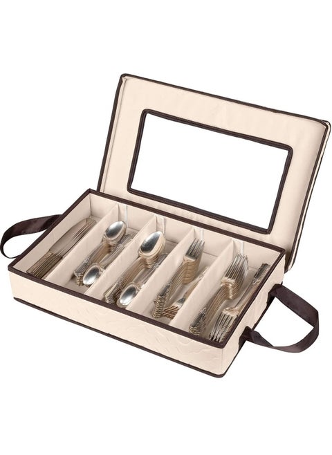 Flatware Storage Case - Durable 5 Compartment Silverware Storage Container Box with Removable Lid and Easy to Carry Handles - Large Capacity Keeps Your Cutlery Organized & Protected
