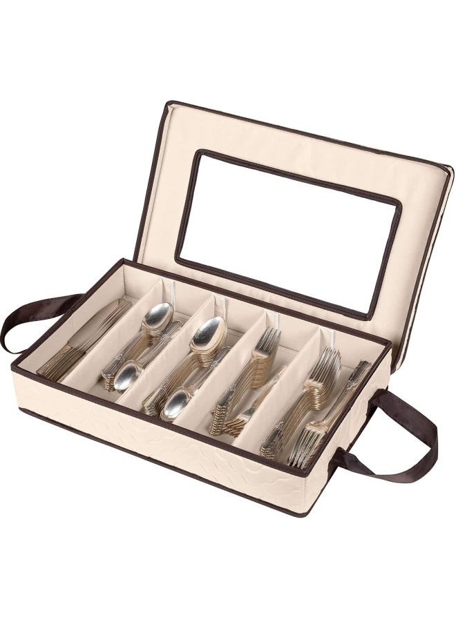 Generic - Flatware Storage Case - Durable 5 Compartment Silverware Storage Container Box with Removable Lid and Easy to Carry Handles - Large Capacity Keeps Your Cutlery Organized & Protected - Image 1