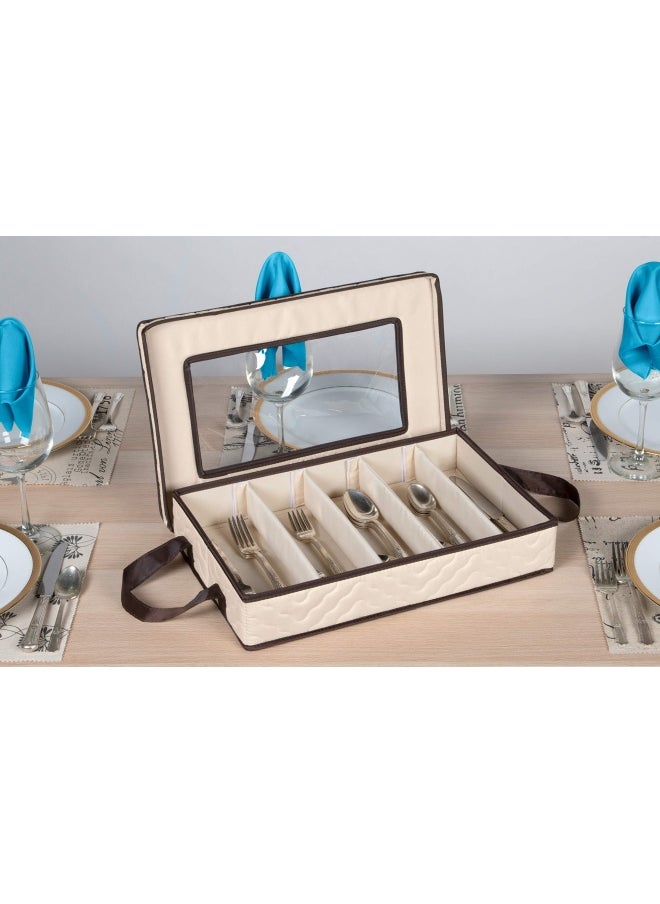Generic - Flatware Storage Case - Durable 5 Compartment Silverware Storage Container Box with Removable Lid and Easy to Carry Handles - Large Capacity Keeps Your Cutlery Organized & Protected - Image 1
