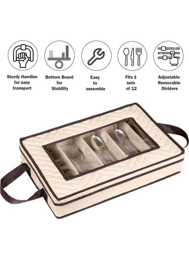 Generic - Flatware Storage Case - Durable 5 Compartment Silverware Storage Container Box with Removable Lid and Easy to Carry Handles - Large Capacity Keeps Your Cutlery Organized & Protected - Image 1
