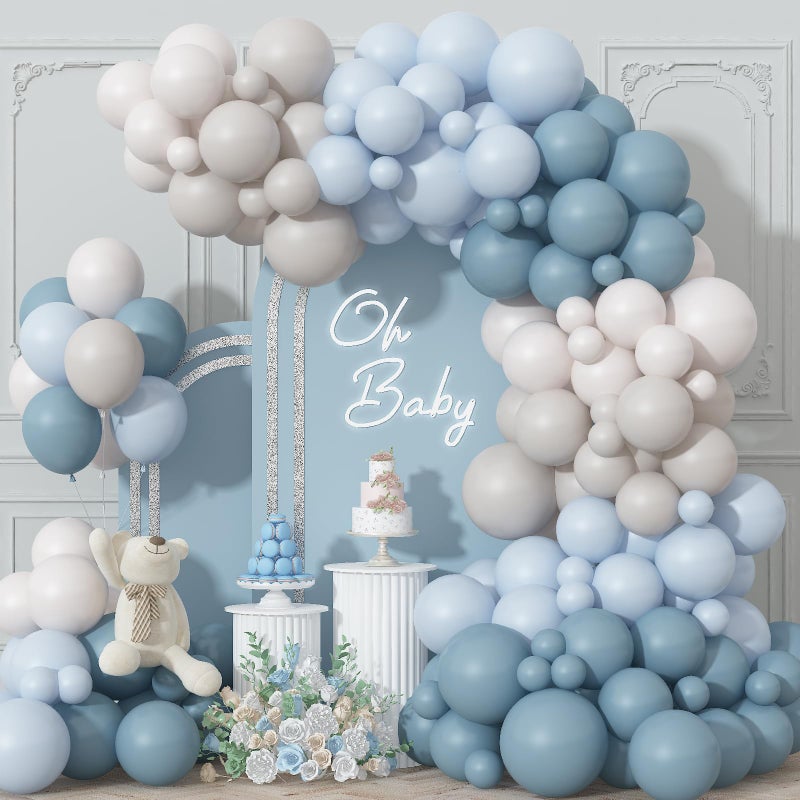 Togvu Dusty Blue Balloons Garland Arch Kit, Haze Blue Sand White Balloon Arch Kit, Pastel Blue Beige Balloon for Baby Shower Gender Reveal Birthday Engagement Wedding Bridal Shower Party Decorations - Image 1