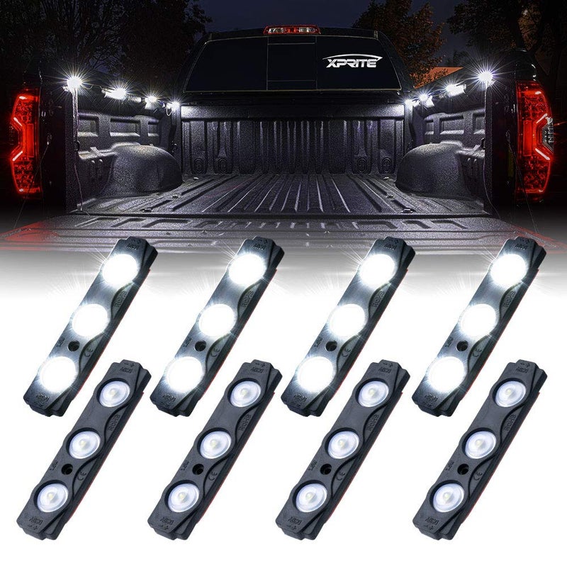 Xprite White Truck Pickup Bed Light Kit, 24 Led Cargo Rock Lighting Kits w/Switch for Van Off-Road Under Car, Side Marker, Foot Wells, Rail Lights - 8 PCS - Image 1