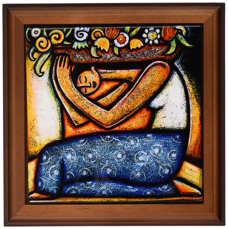 3dRose Paul Honatke Flower Girl Mexican Art Colorful Framed Tile 8 by 8Inch