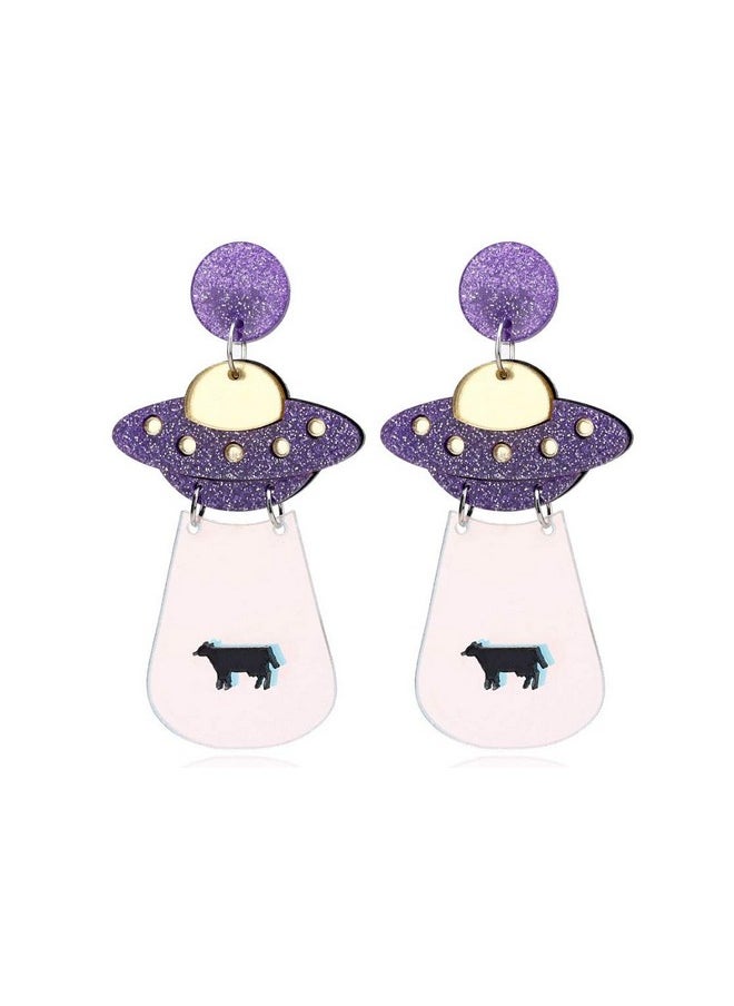 Askana Women`S Fashion And Fun Acrylic Big Cute Ufo Aliens Cosmos And Space Drops Stud Earrings  - Image 1