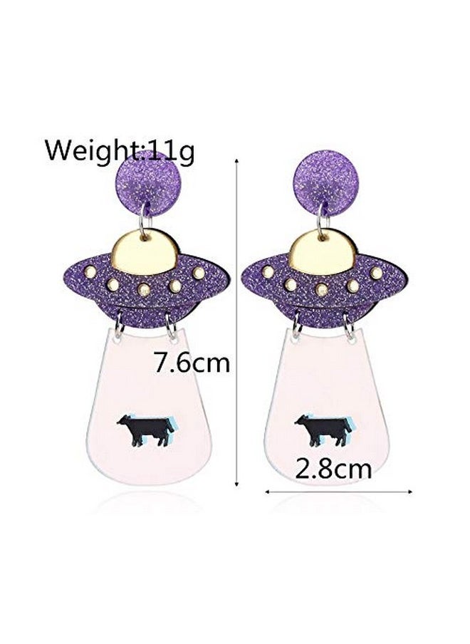 Askana Women`S Fashion And Fun Acrylic Big Cute Ufo Aliens Cosmos And Space Drops Stud Earrings  - Image 3