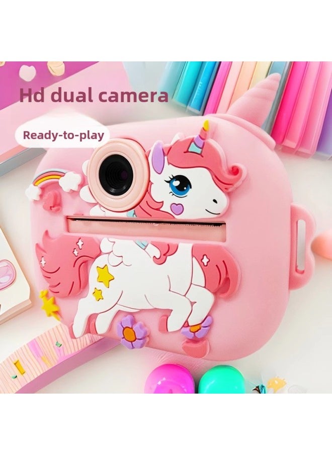 Generic 2024 Cartoon Smart Children's Camera Can Take Pictures Without Ink Thermal Instant Printing Digital Small SLR Camera-Color:Pink  - Image 2