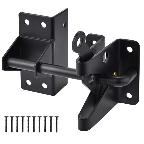 JIAHOO Heavy Duty Automatic Gate Latch for Wooden Fences,Self Locking Metal Gates for Vinyl Fence Outswinging Pool Gate Door Latches, Black - Image 1