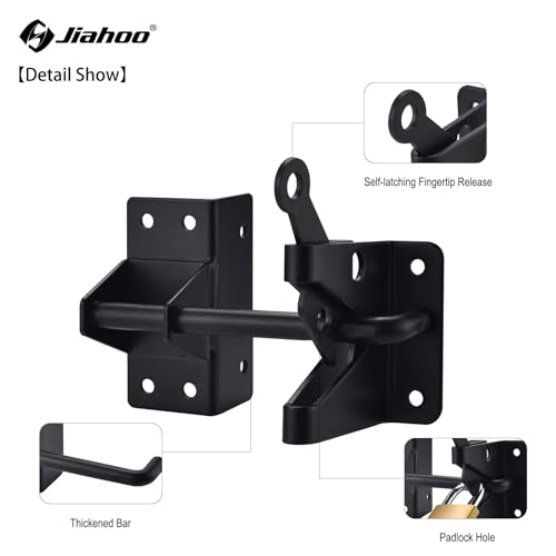 JIAHOO Heavy Duty Automatic Gate Latch for Wooden Fences,Self Locking Metal Gates for Vinyl Fence Outswinging Pool Gate Door Latches, Black - Image 4