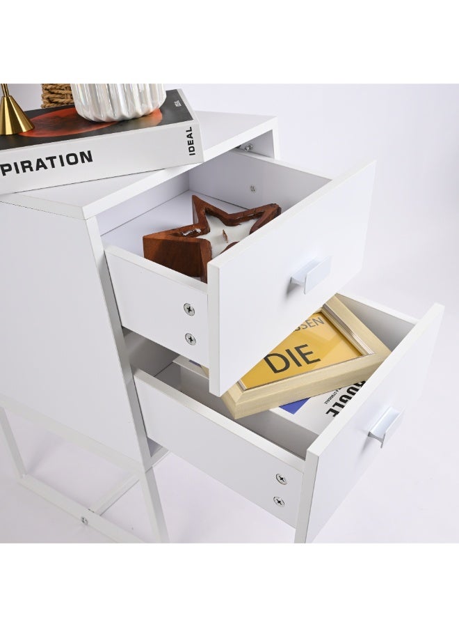 أولييرو طاولة سرير جانبية لغرفة النوم وطاولة جانبية بسيطة مع درجين للتخزين - أبيض - 30x30x47 سم - Image 3