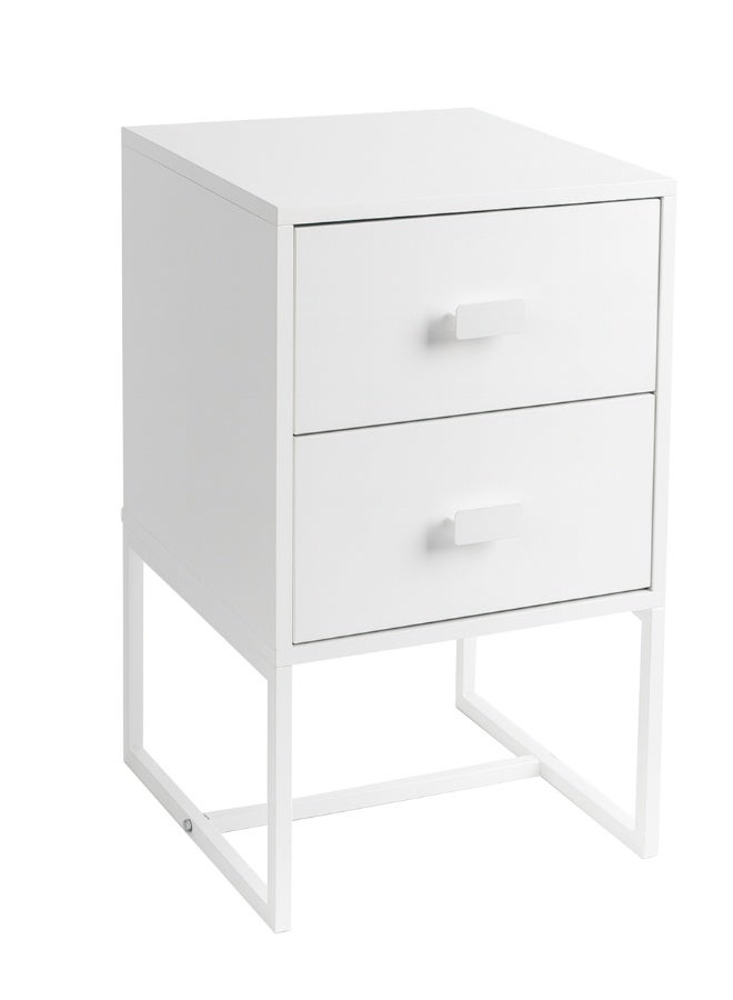أولييرو طاولة سرير جانبية لغرفة النوم وطاولة جانبية بسيطة مع درجين للتخزين - أبيض - 30x30x47 سم - Image 4