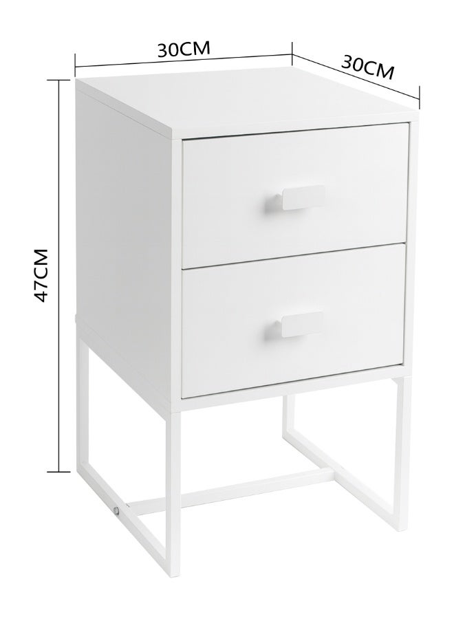 أولييرو طاولة سرير جانبية لغرفة النوم وطاولة جانبية بسيطة مع درجين للتخزين - أبيض - 30x30x47 سم - Image 5