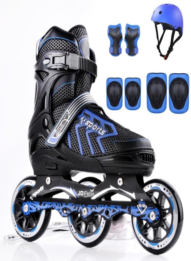 JD Fresh Inline Skates 3 Wheels Skating Shoes for Kids 5 to 10 Years with Necessary Accessories Skating kit and Adjustable Setting Size Liner Skates for Kids Color Blue Size Medium - Image 1
