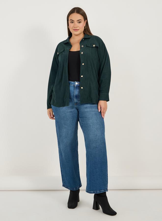 Styli Plus Size Chest Pocket Corduroy Shirt with Metal Buttons - Image 2