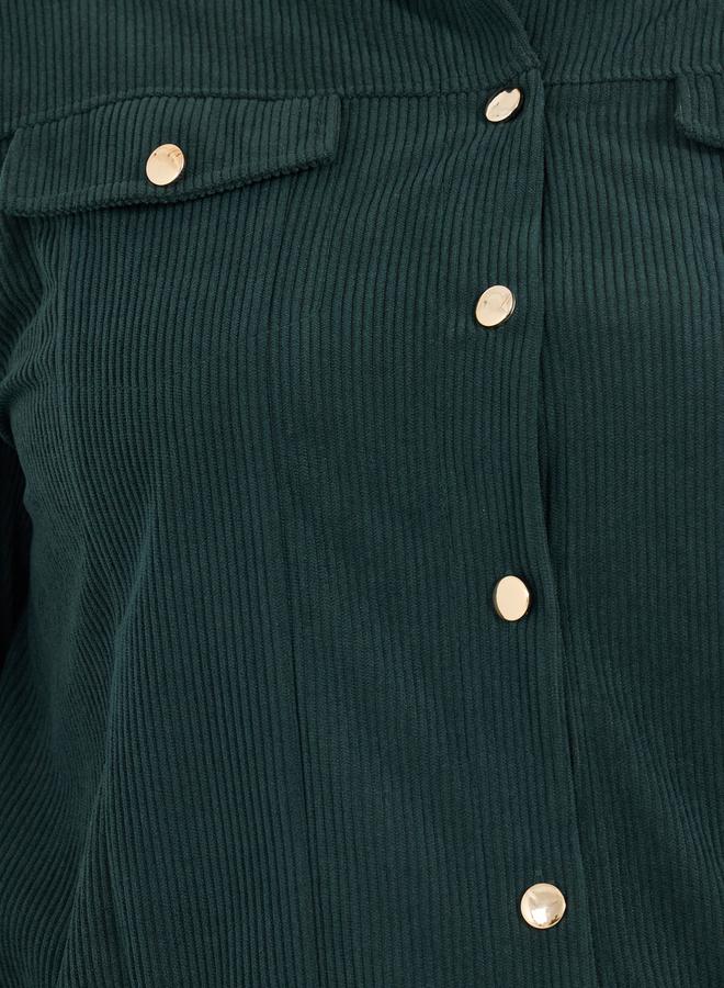 Styli Plus Size Chest Pocket Corduroy Shirt with Metal Buttons - Image 4