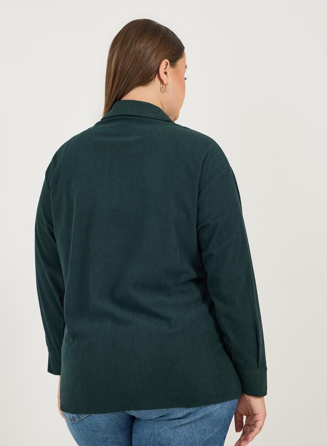 Styli Plus Size Chest Pocket Corduroy Shirt with Metal Buttons - Image 5