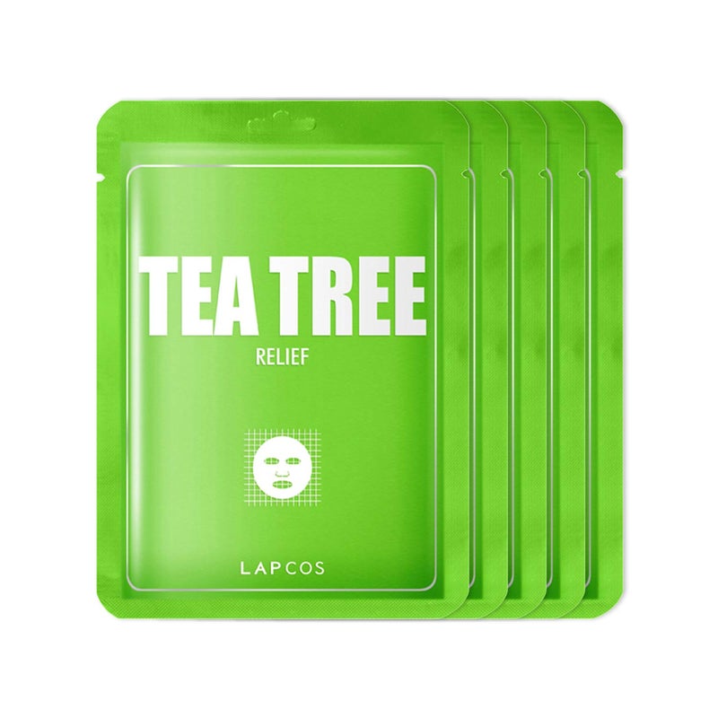 LAPCOS Tea Tree Sheet Mask Daily Soothing Face Mask Treats Acne  Clears Pores Korean Beauty Favorite 5Pack