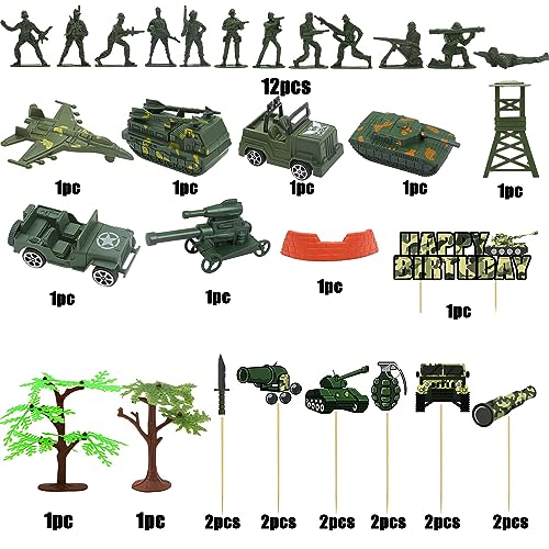 BANBALLON 35pcs Camo Cake Cupcake Toppers Camouflage Cake Decorations Army Military Party Supplies with Camo Happy Birthday Cake Topper Army Men Tanks Vehicles for Army Military Themed Party Boys Girls Veteran - Image 5