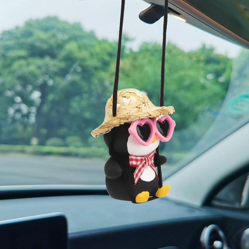 wonuu Cute Penguin Car Pendant with Glasses - Image 2