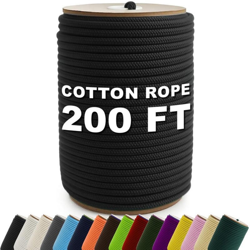 PH PERKHOMY PerkHomy 200 Feet Cotton Rope 3/16" (5mm) Multi Purpose Utility Diamond Braided Cord, Natural Cotton for Clothes Line Camping Crafting Flag Pole, Black - Image 1