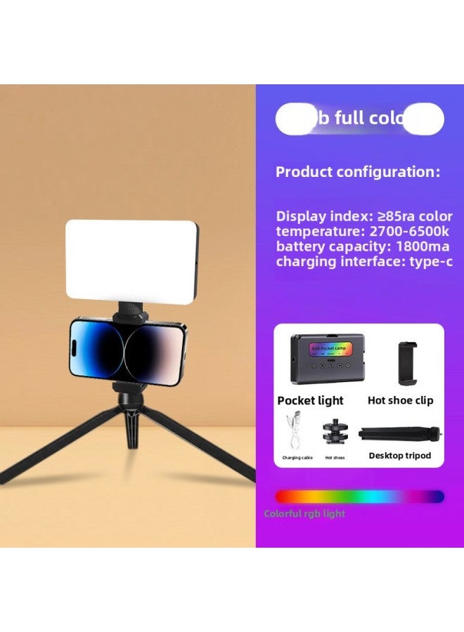 Full Color Flap Pocket Pants Light Rgb Fill Light Mobile Phone Photo Photography Camera Selfie Live Broadcast Professional Handheld Mini Atmosphere-Specification:Ay-96jssr+ 19cm Bracket + Hot Shoe Clip  - Image 1