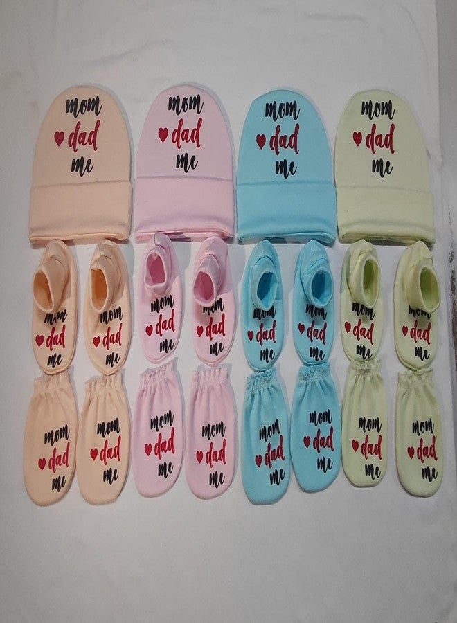 JUSTLIST Newborn Baby Caps|Mittens & Booties Combo Set For 0-3 Months |Babies Gloves & Socks Set|Baby Shower Gift|Designs & Colors Are Same As In Photo|Multicolor (Pack Of 3 Pairs) - Image 4