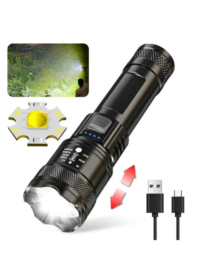 Super Bright LED Flashlight USB Rechargeable Flashlights with Tactical Zoom High Power Spotlight Outdoor Camping Fishing Torch - Image 1
