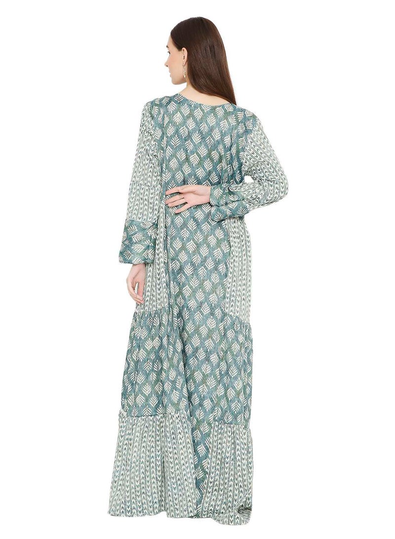 HANA & SARA LONG UNIQUE PRINTED WITH STONE WORK ON THREAD EMBROIDERY ARABIC KAFTAN JALABIYA DRESS  - Image 2