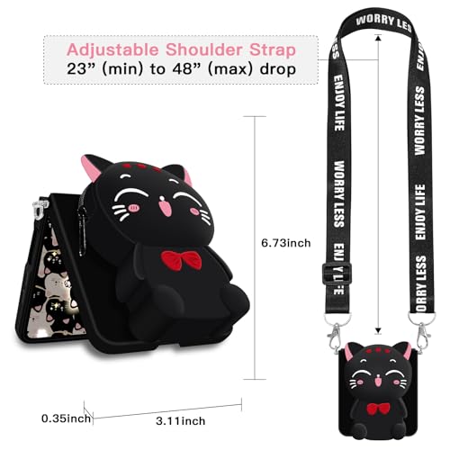SGVAHY for Samsung Galaxy Z Flip 7 Case, Cute Black Lucky Cat Coin Purse Fancy Phone Case for Women Girls with Crossbody Strap Kawaii Soft Silicone Cover for Galaxy Z Flip 7 - Image 2