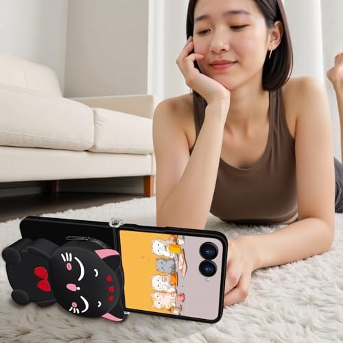 SGVAHY for Samsung Galaxy Z Flip 7 Case, Cute Black Lucky Cat Coin Purse Fancy Phone Case for Women Girls with Crossbody Strap Kawaii Soft Silicone Cover for Galaxy Z Flip 7 - Image 5