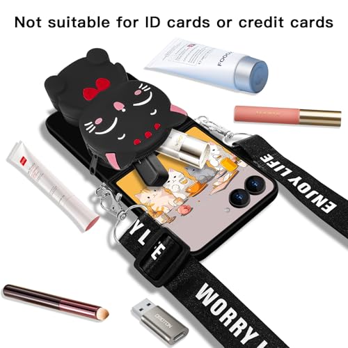 SGVAHY for Samsung Galaxy Z Flip 7 Case, Cute Black Lucky Cat Coin Purse Fancy Phone Case for Women Girls with Crossbody Strap Kawaii Soft Silicone Cover for Galaxy Z Flip 7 - Image 4