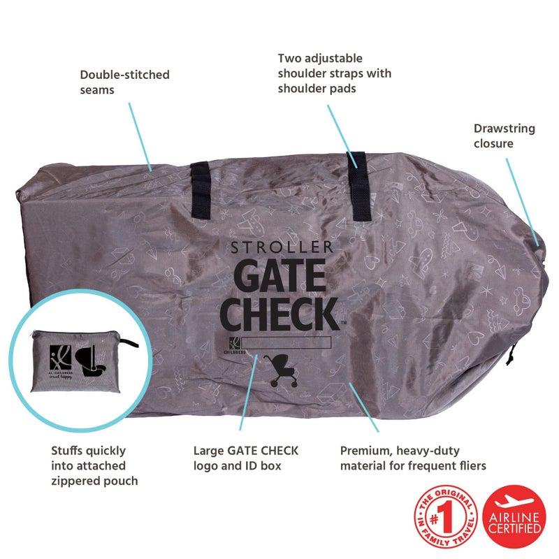 J.L. Childress Gate Check Bag for Single & Double Strollers - Travel Bag for Airplane, Fits Most Standard Baby Strollers, Airport Accessories for Gate Check, Flying Essentials - Deluxe, Grey - Image 2
