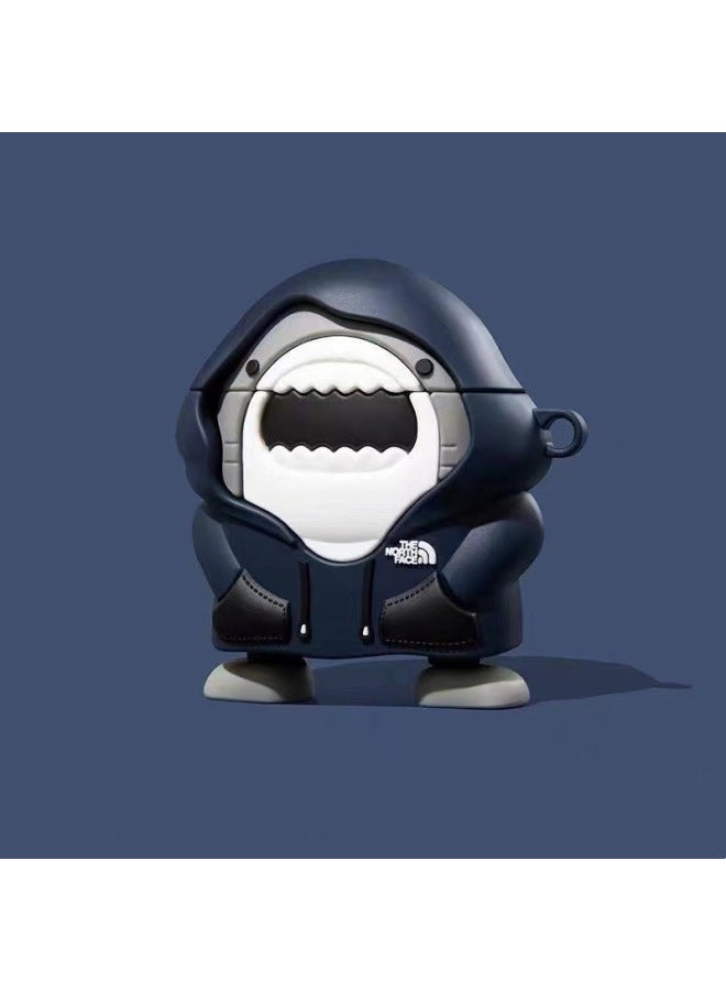 Cartoon Three-color Cloth Cloth For Airpods4 Apple Wireless Bluetooth Earphone Case 1/2/3/Pro2 Earphone Case-Color:Sweatshirt Shark + Hook-Applicable Models:Airpods 1/2 Generation - Image 1