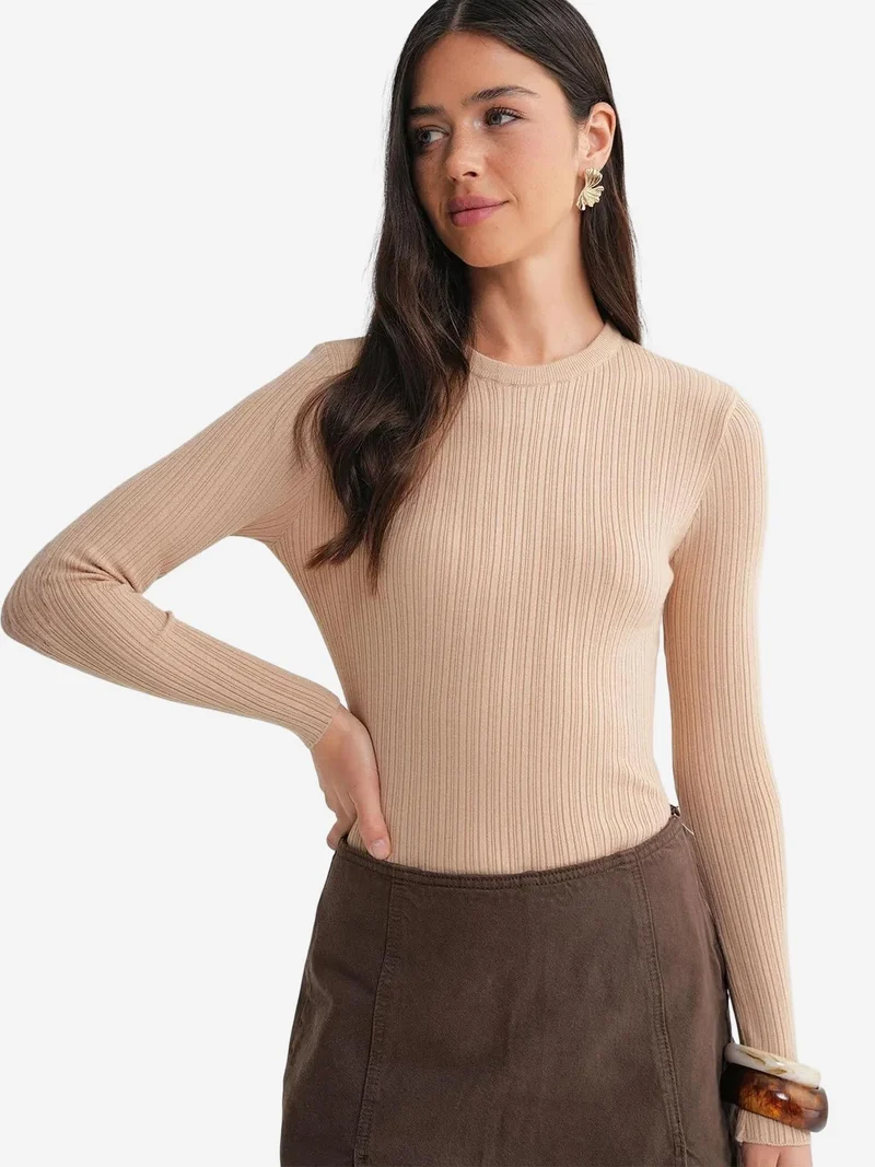 MixRay Mixray Soft Textured Ribbed Fitted Top