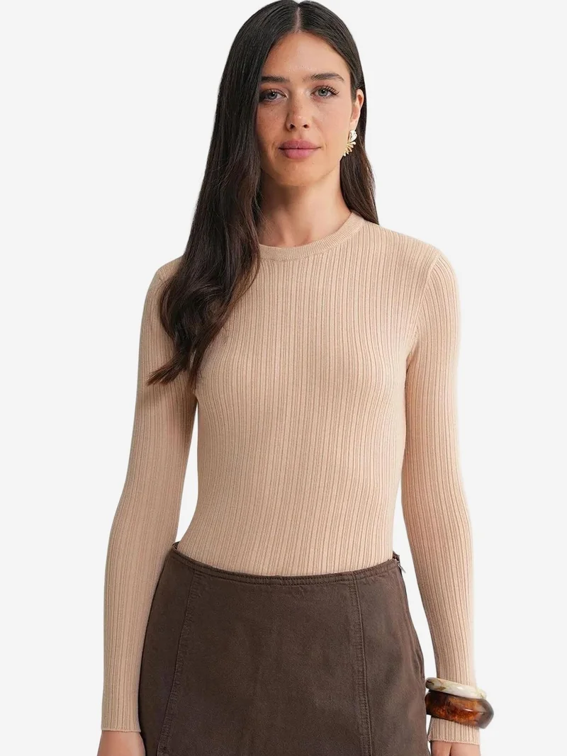 MixRay Mixray Soft Textured Ribbed Fitted Top