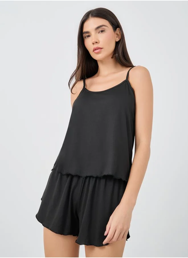 Styli Styli Solid Strappy Top and Shorts Pyjama Set