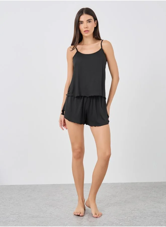 Styli Styli Solid Strappy Top and Shorts Pyjama Set